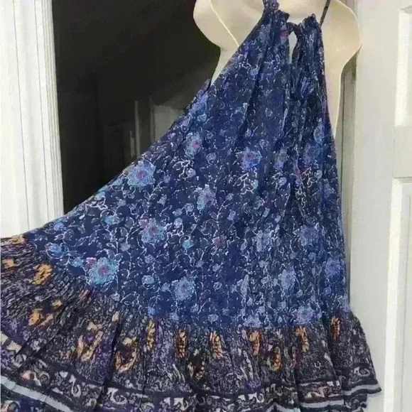 Like new! FREE PEOPLE LYLA SWINGY SLEEVELESS A-LINE PRINTED DRESS NAVY COMBO XS - Picture 3 of 4